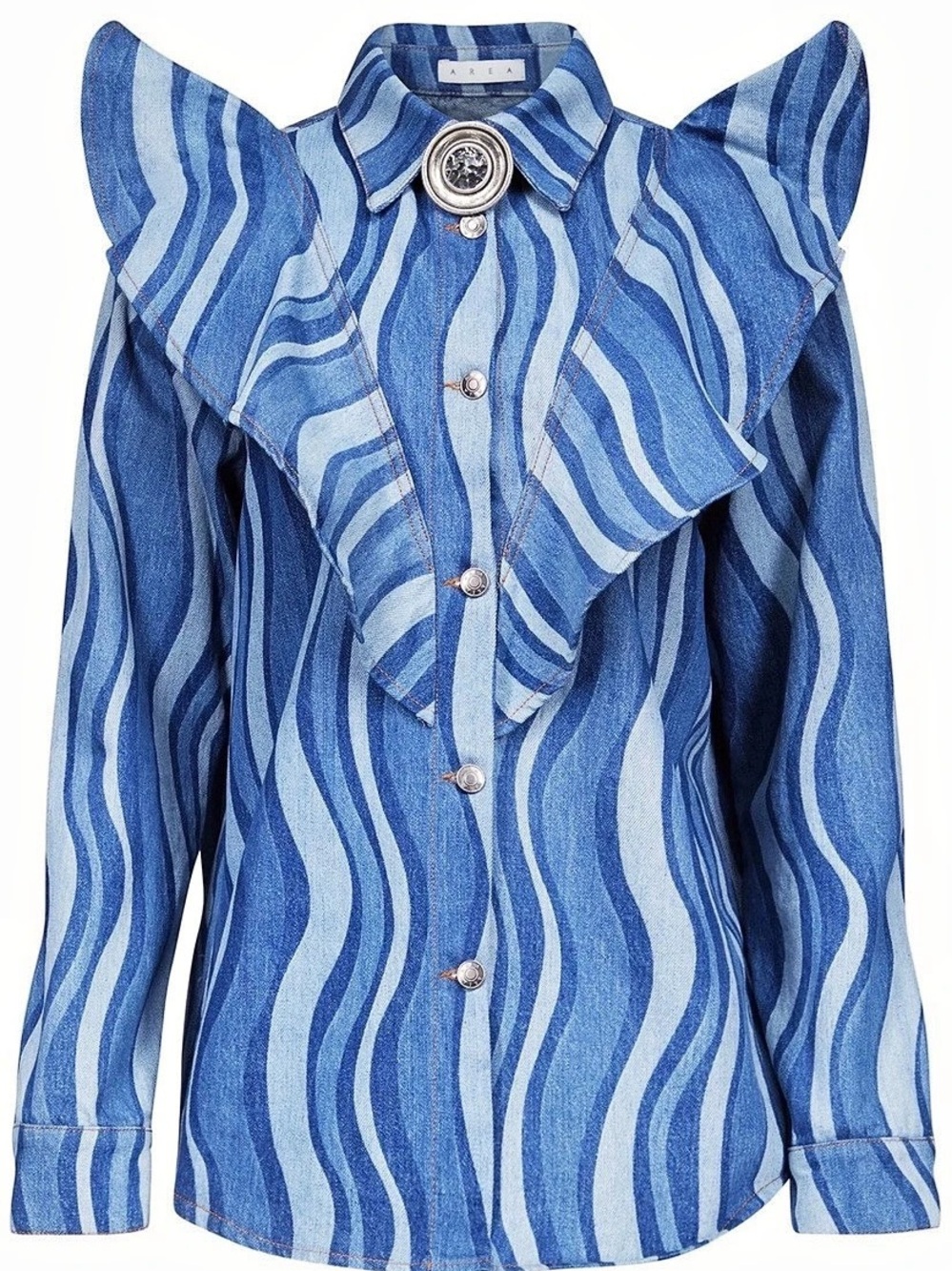Area Sunray “Shacket”Ruffle Denim Top - Size 10
NWT